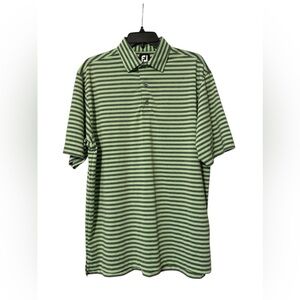 FootJoy Green Grey Striped Men's Polo Shirt—medium